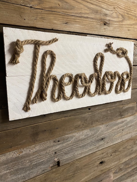 Rustic Western Name Sign: Reclaimed Wood Cowboy Cowgirl Jute Rope