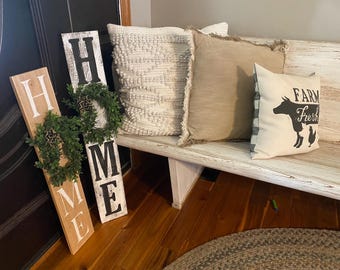 Reclaimed Wood Home sign with wreath, Porch Sign, Farmhouse Home decor sign,white washed barn wood, porch decor, rustic welcome sign, Home