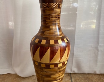 SEGMENTED WOOD VASE, Handcrafted Unique Handmade Exotic Vase, center piece,conversation handmade , decorative vase , beautiful display piece