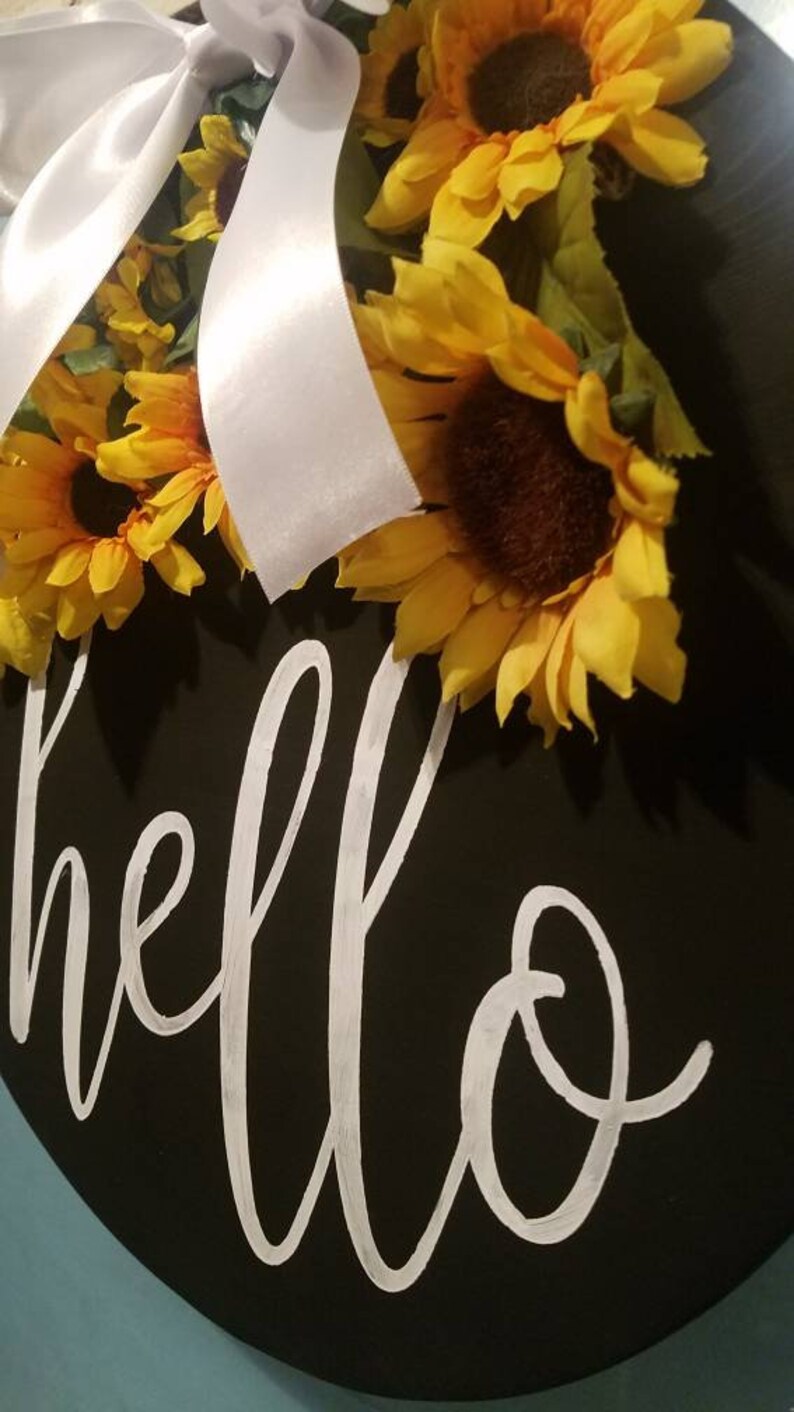 COTTON HELLO ROUND Wood Signsunflower Door Decor Round Door - Etsy