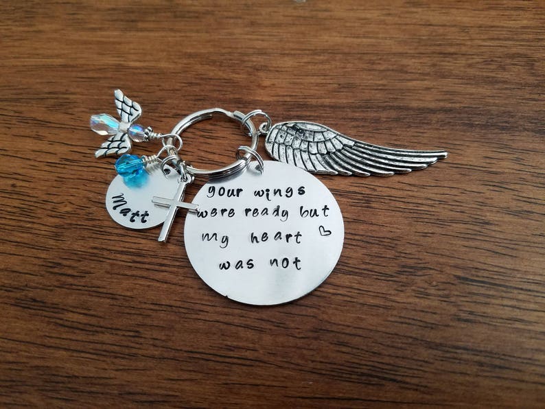 Memorial keychain angel wing jewelry funeral gift grieving Etsy