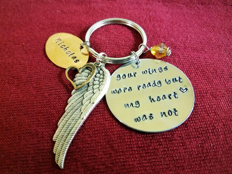 Memorial keychain angel wing jewelry funeral gift grieving Etsy