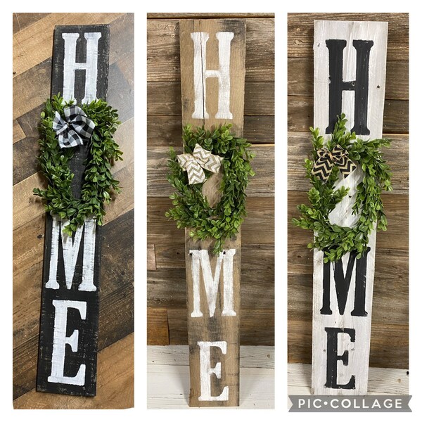 Reclaimed Wood Home sign with wreath, Porch Sign, Farmhouse Home decor sign,white washed barn wood, porch decor, rustic welcome sign, Home