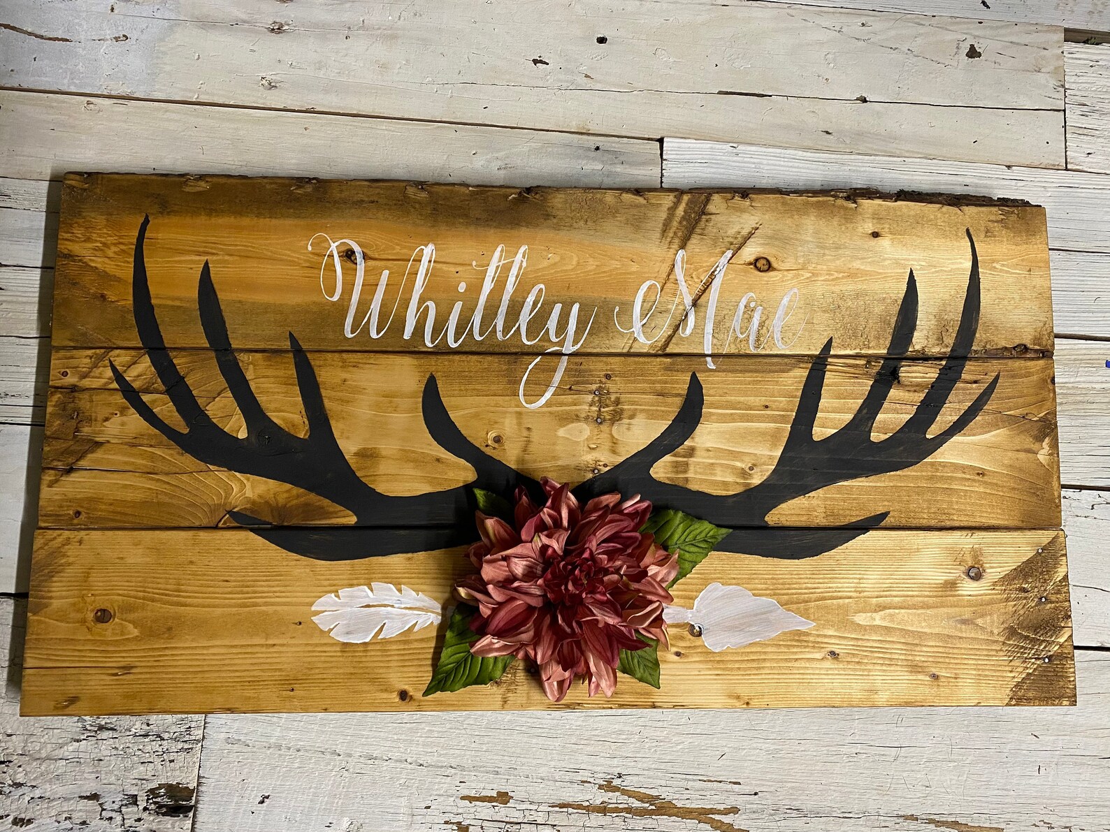 ANTLER NURSERY NAME Sign, Wood Antler Sign, Personalized Woodland Theme ...