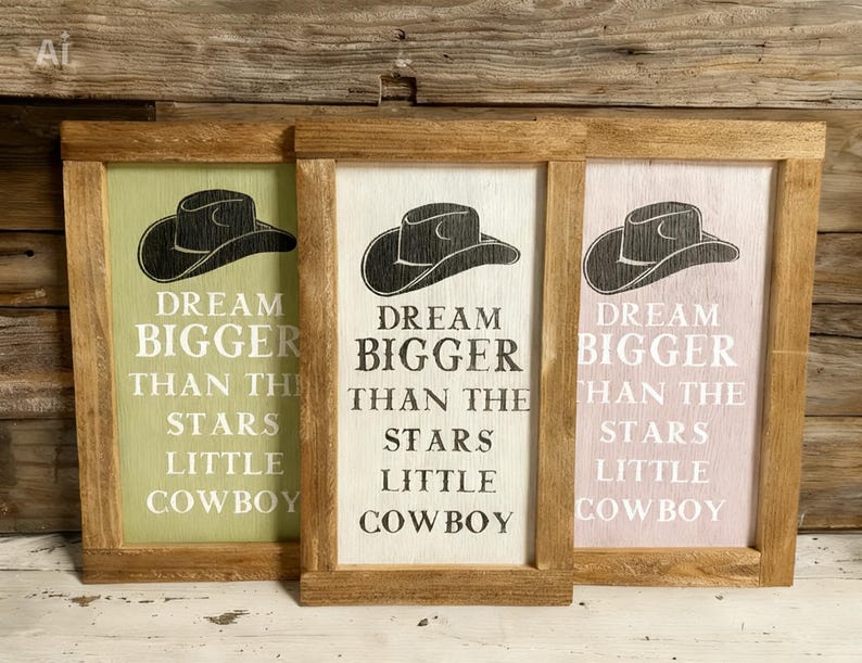 Rustic Western Cowboy Nursery Sign: Dream Bigger Reclaimed cowboy/cowgirl hat Wood Decor image 1