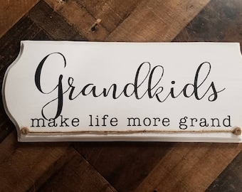 GRANDKIDS MAKE LIFE More Grand hanging Wall Decor Wood Grandchildren Decor Gift For Grandparents,  Gift From Grandchild