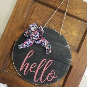 Hello Door Sign, Front Door Decor,  Round Door Decor, Front Door Wreath, Wood Hello sign, Hello Door Hanger Housewarming Gift