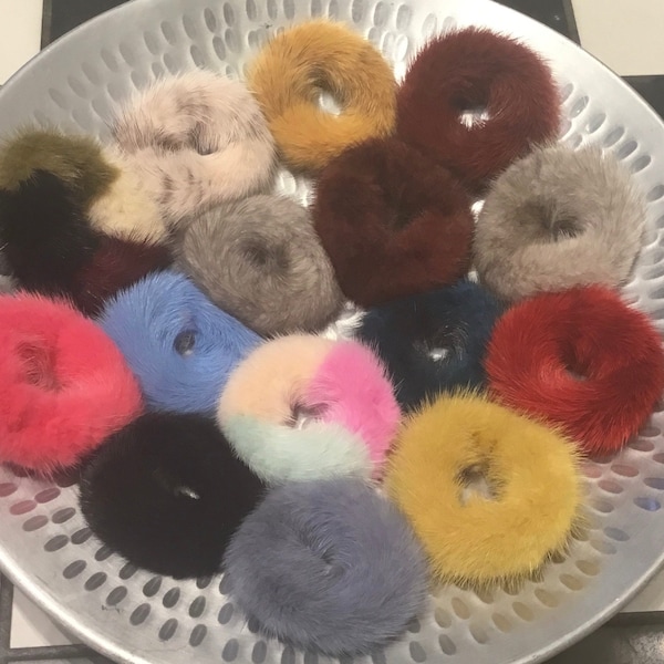 Mink fur scrunchies. Elastic ponytail holders. Fur Hair Tie. Fluffy Fur wrap. FREE SHIPPING in the USA.