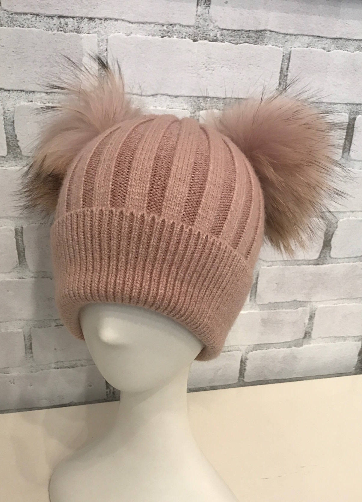 Fur Pom Poms. Angora Wool Beanie 