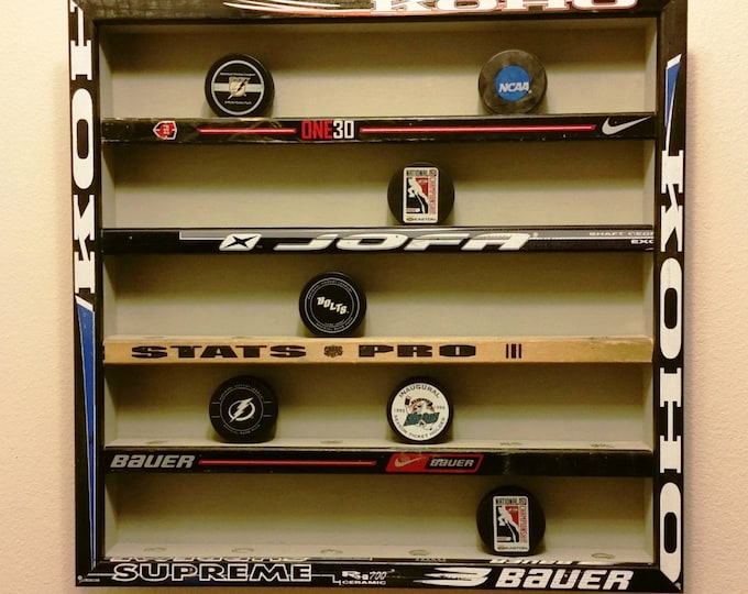 Hockey Puck Display Case, Hockey Stick Frame, Holds 30 Pucks