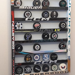 Hockey Puck Display Holds 42 Pucks (hockey sticks, Hockey room decor, hockey player gift, puck shelf, hockey gift, hockey coach gift)