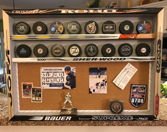 Exhibición de disco de hockey con área de exhibición (decoración de la sala de hockey, regalo de jugador de hockey, Copa Stanley, regalo de entrenador de hockey, Navidad de hockey, estante de disco)