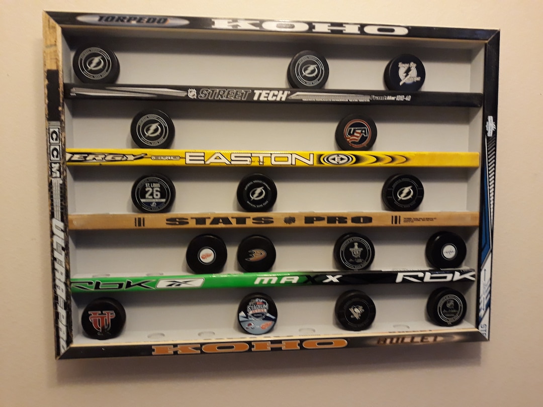 Hockey Puck Display Case holds 40 Pucks Hockey Sticks Etsy
