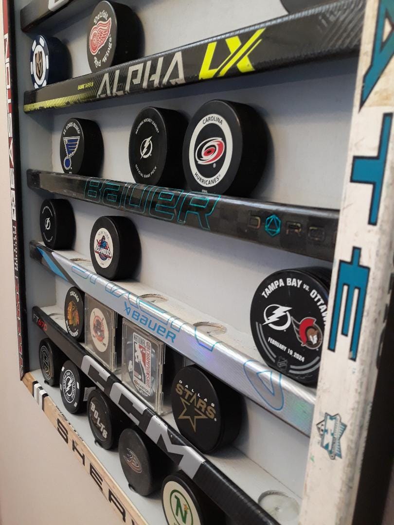 Frame Pucks Hockey Puck Display Case, Hockey Stick Frame, Holds 42 Pucks - Etsy