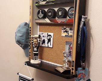 Hockey Display Multipurpose w/Cork Area (Hockey room decor, hockey player gift, hockey gift, hockey coach gift, hockey x-mas, Stanley cup