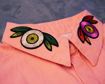 Embroidered iron on or sewable patch - Dahlia