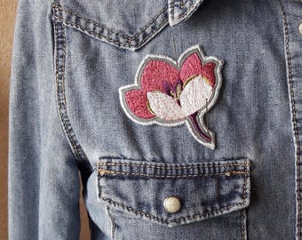Embroidered iron on or sewable patch - Clematis ("Sweet Pastel" shades)