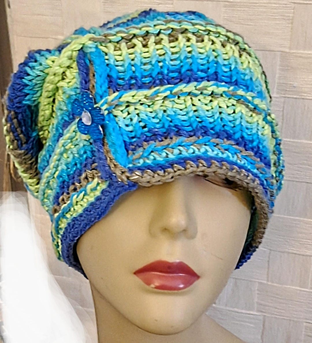 Hand Knit Embossed Slouch Cotton Beanie - Etsy display picture 3