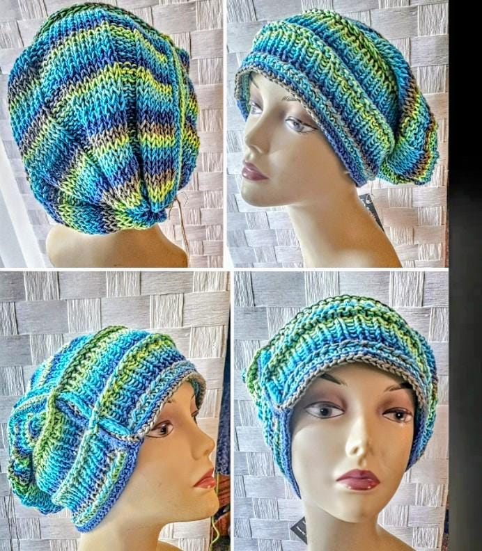 Hand Knit Embossed Slouch Cotton Beanie - Etsy display picture 2
