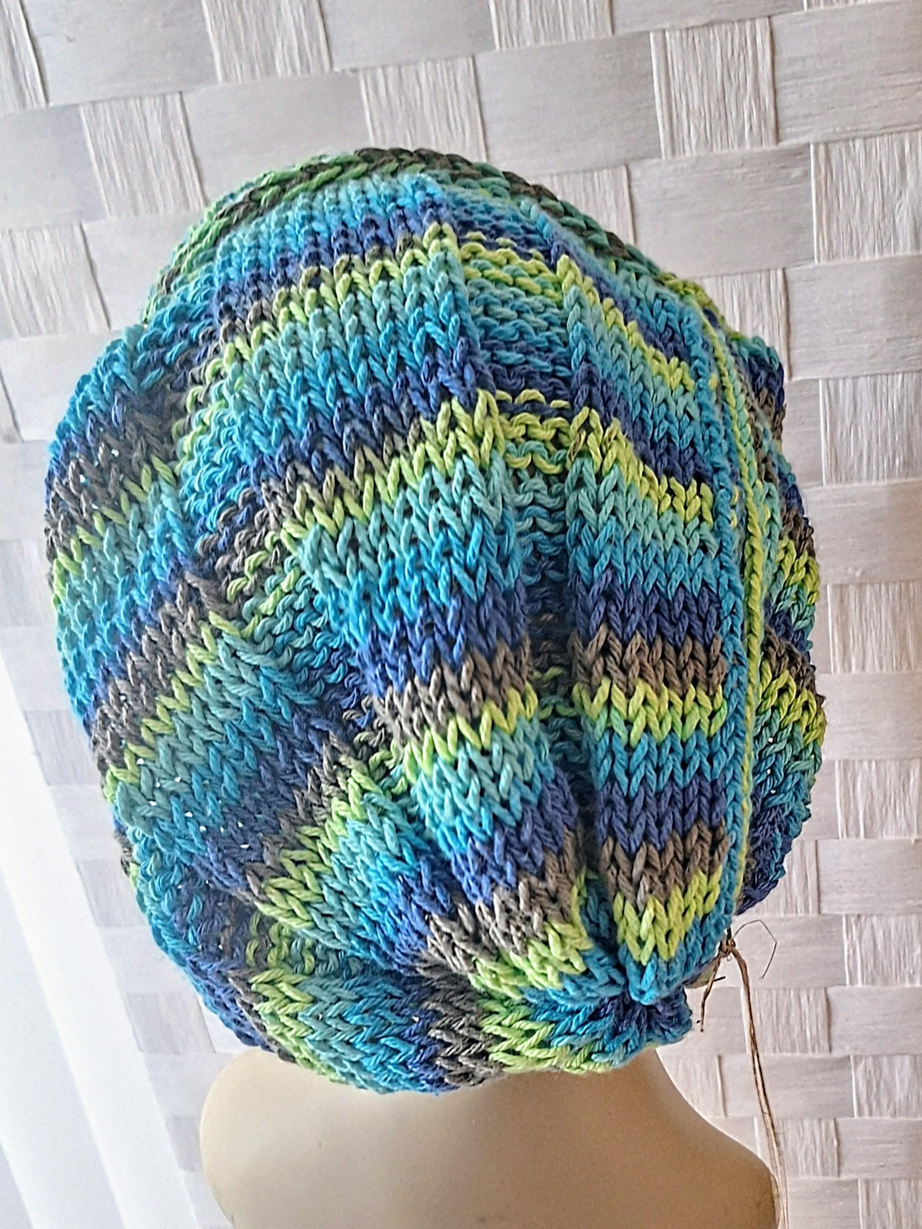 Hand Knit Embossed Slouch Cotton Beanie - Etsy display picture 1