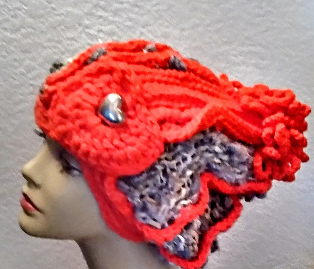 Novelty Knit Hat With Crochet Accents Etsy