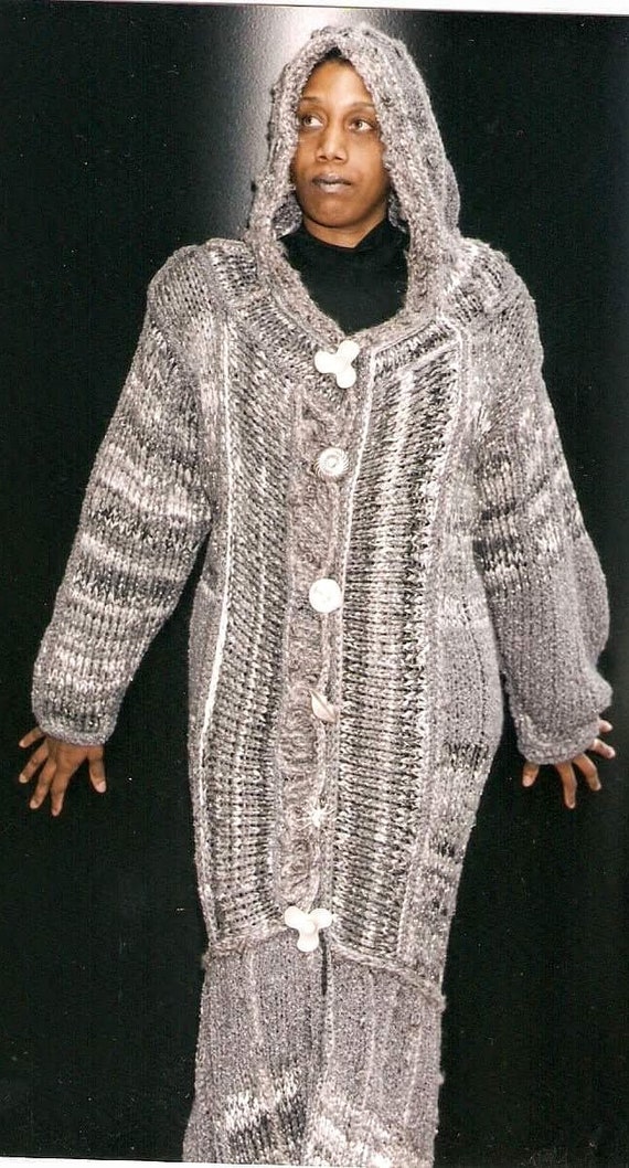 Vintage Hand Knit Maxi Hooded Coat