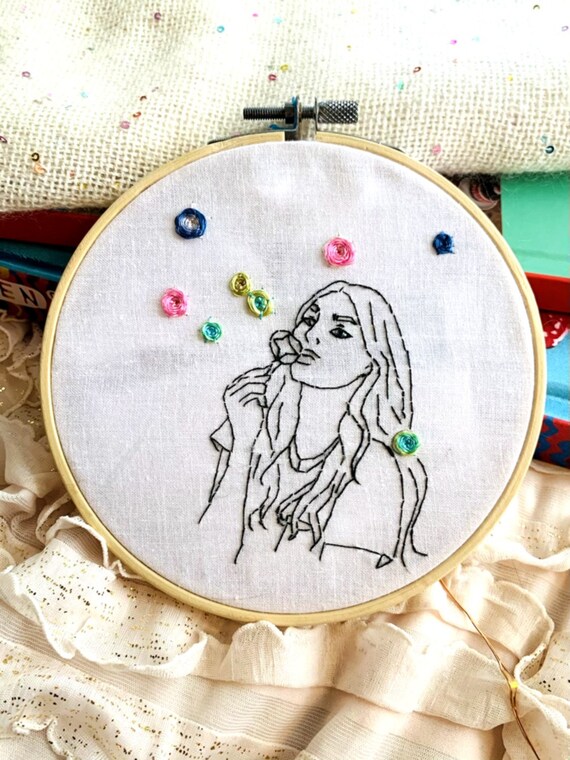 Girl With Bubbles / 6 Inch Embroidery Hoop / Wall Hanging / Wall Decor /  Home Decor 