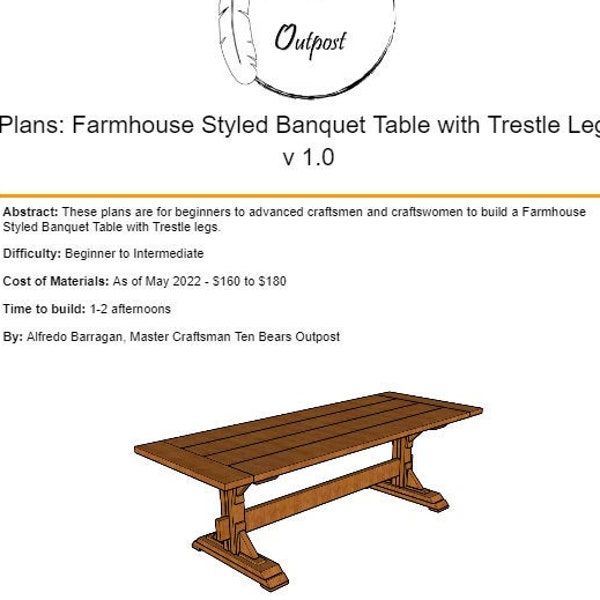 DIY Plans - Farmhouse Banquet Table with Trestle Legs