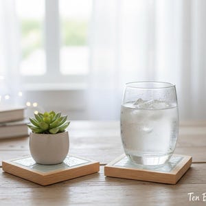 Handmade Ash Wood Coaster - Modern Rustic Glazed Ceramic Tile Inlay