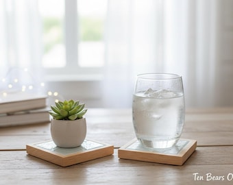 Handmade Ash Wood Coaster - Modern Rustic Glazed Ceramic Tile Inlay
