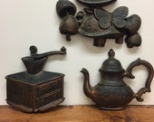 Vintage Dart Industries Kitchen Decor Set of 3 Wall Art Coffee Grinder - Coffee Pot - Mushrooms