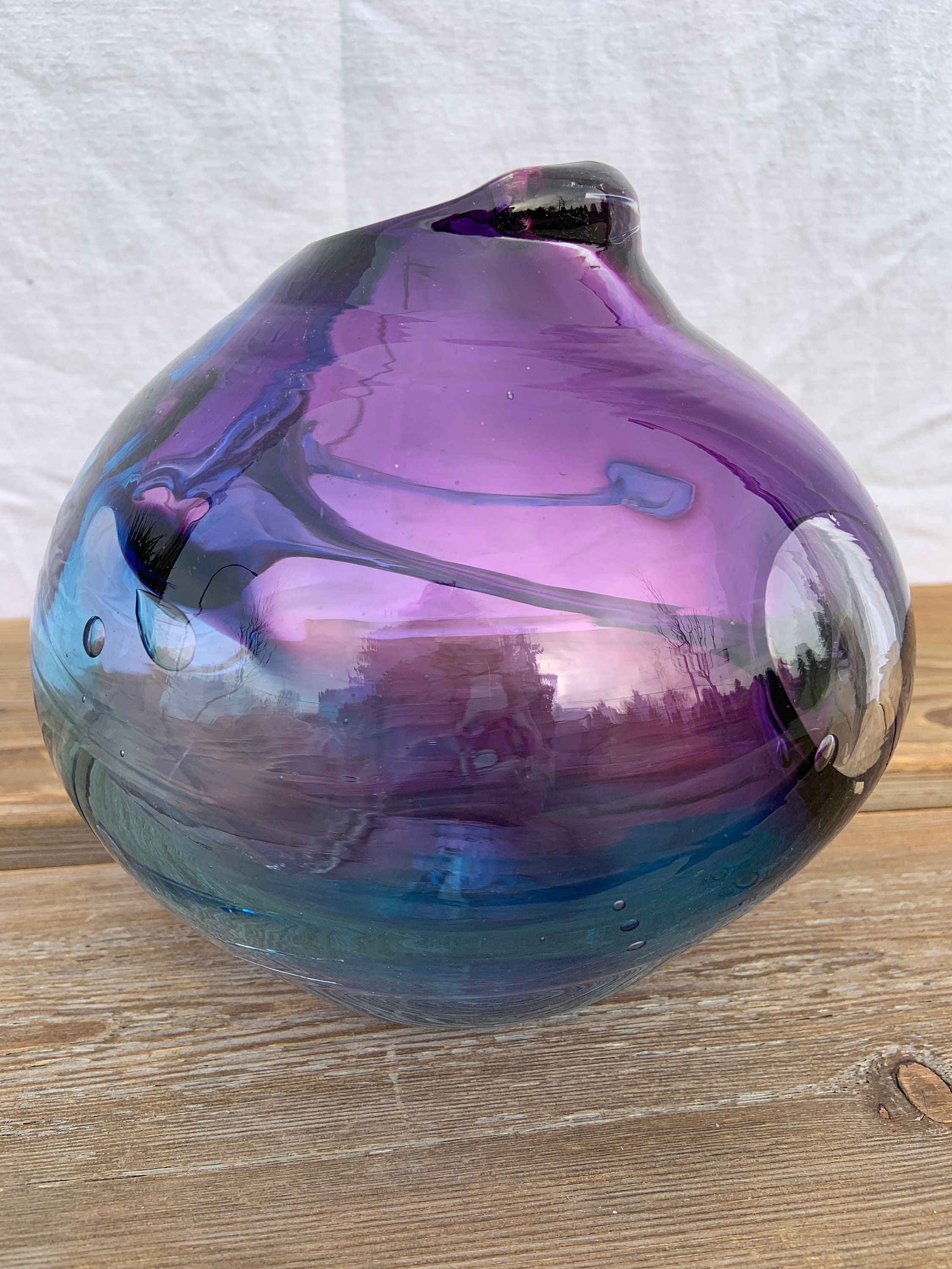 Mid Century Art Glass Vase Vintage Pulled Bicoloured Glass Etsy