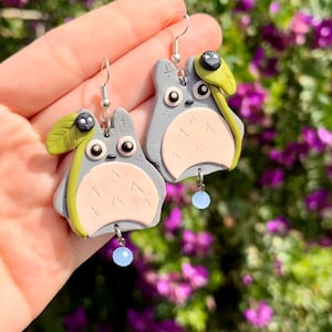Totoro Earrings Fire and star earrings, hand sculpted jewelry, inspired by moving castle, anime and Japan lover, kawaii