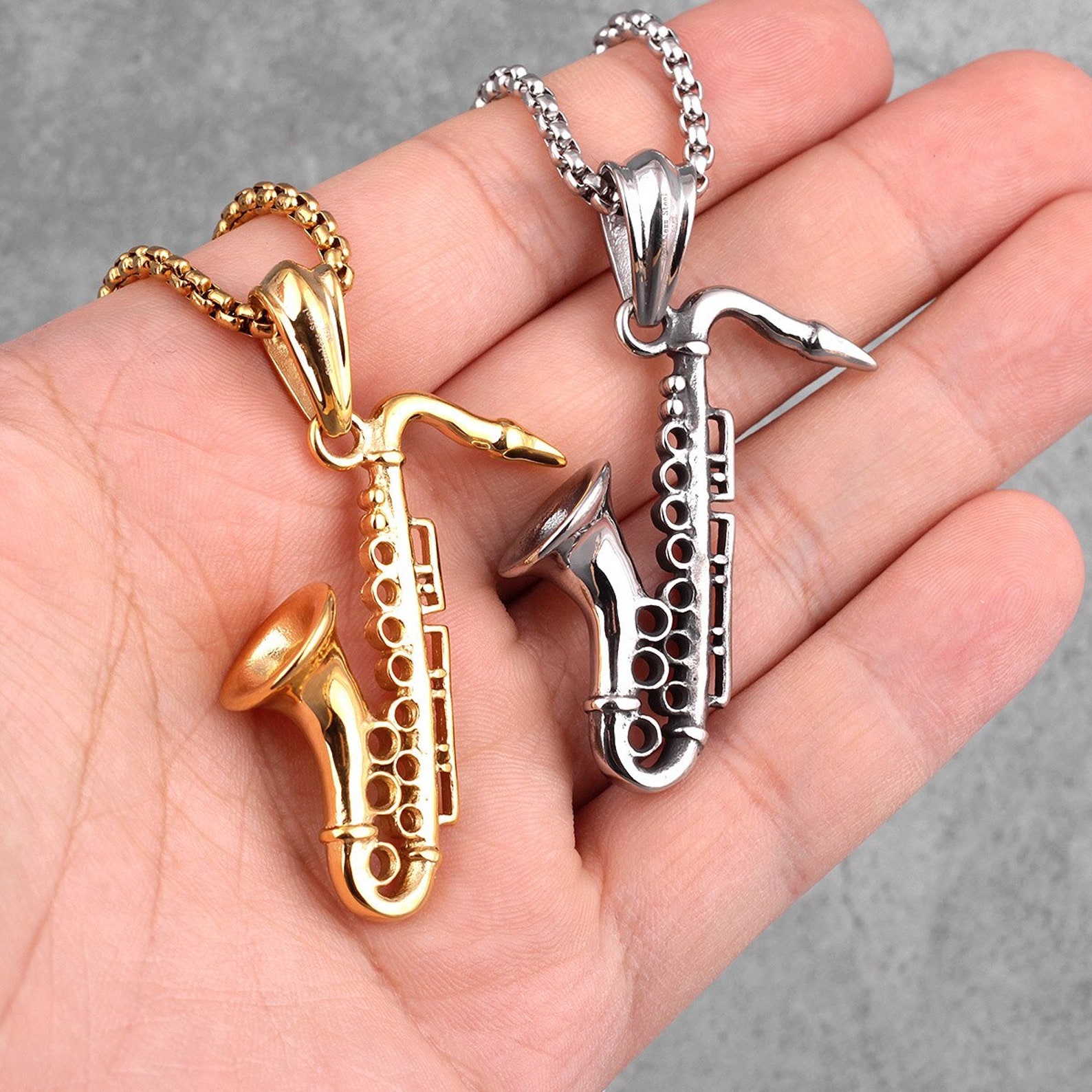Saxophone Long Men Necklaces Pendant Chain Punk Cool for Etsy
