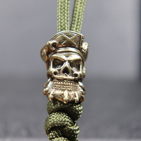 Bearded Pirate Skull Brass EDC DIY Knife Beads Lanyard Pendants Retro Color  Outdoor Survival Tools Metal