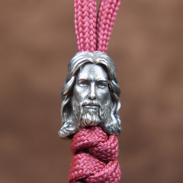 Christianity Jesus Savior Head Sculpture Brass Paracord Beads DIY EDC Keychain Outdoor Folding Knife Lanyard Hanging Accessories
