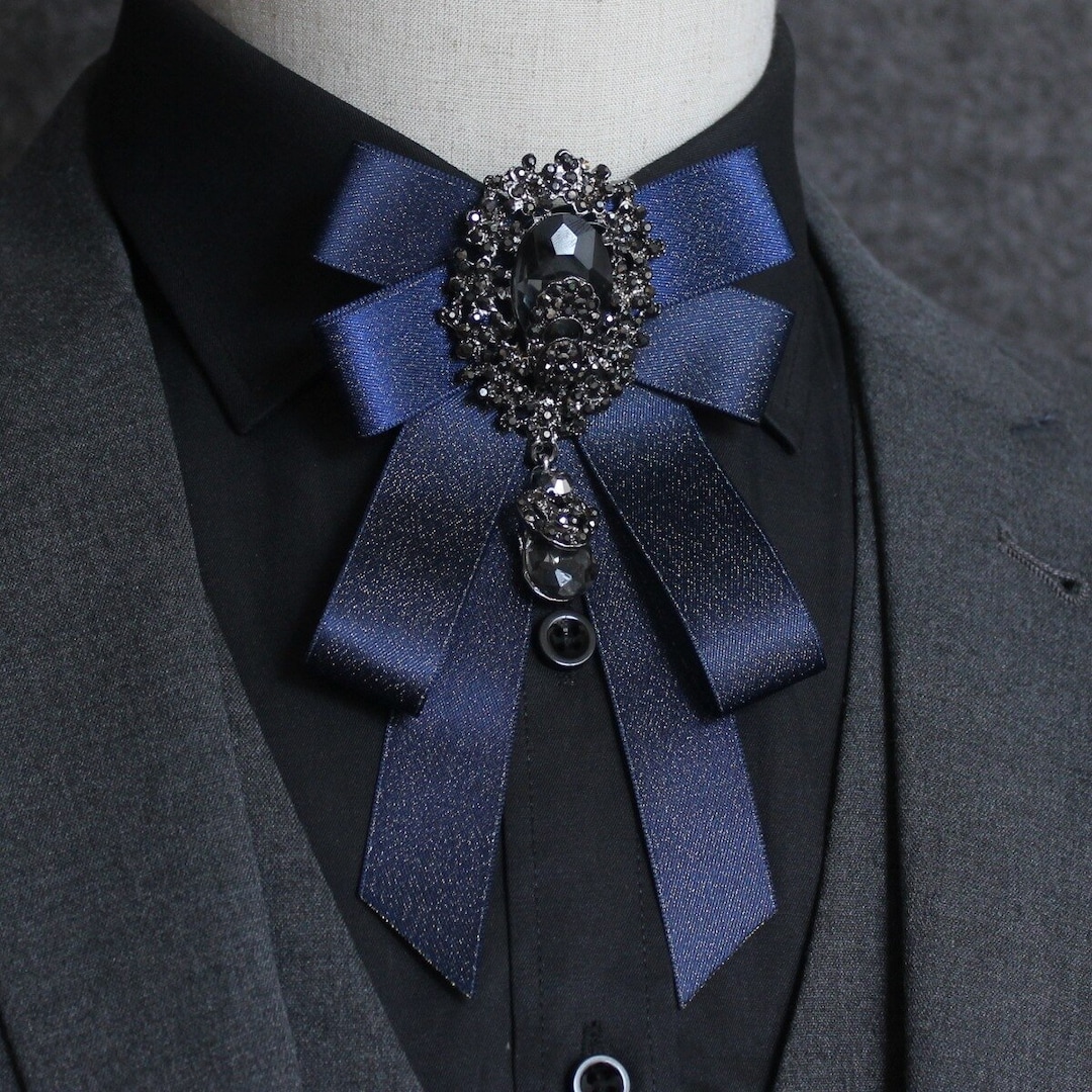 Ribbon Bow Tie Brooch Rhinestones Crystal Necktie Men's - Etsy