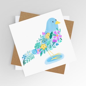 Cartão de pássaro floral, cartão de felicitações, cartão de aniversário para pais, cartão de família, cartão de amigos para avós, amante de pássaros, flores