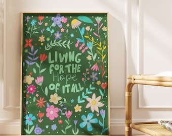 Taylor inspired Living for the Hope of it all August Folklore Lyric print Floral Wall art A4 gift for friend