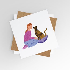 Chat et fille | Illustration | Carte de voeux