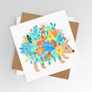 Carte Hérisson Carte Floral Carte Fleurs Pour Parents Carte Pour Grands-parents Carte D'anniversaire Nature Amoureux Des Animaux Feuilles Cadeau Carte De Voeux