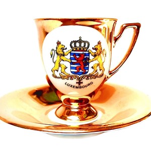 Gold Coffee Cup Tea Cup Gold China Demitasse Luxembourg Bavaria Tea Cup Gold Waldershof 22 kt Germany Teacup and Saucer Lusterware Tea Cup
