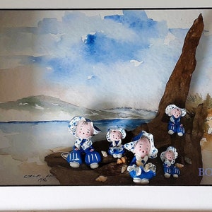 Vintage Delft Figurines Diorama Dutch Coast Handmade Painted Dutch Costume Diorama Farmers Children Holland Diorama Panorama Holland Kids