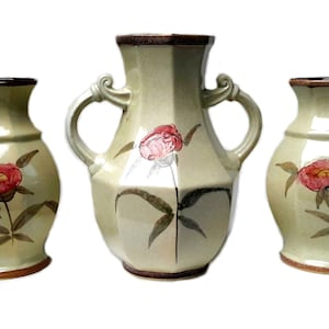 Bay Keramik Bay Vase German Pottery Bay Ceramic Vases Large 3 Garniture Set Vases for Flowers Pottery 1950s Vase Peony Rose Vintage Vases