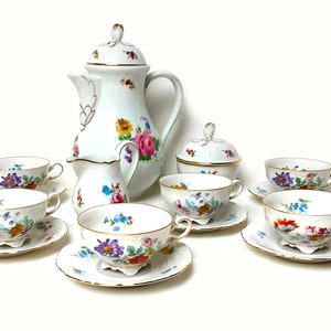 Tea Set with Teapot Hutschenreuther Germany Porcelain Tea Set Vintage Teapot and cup Set Dresden Porcelain China Tea Set 22KT Milk and Sugar