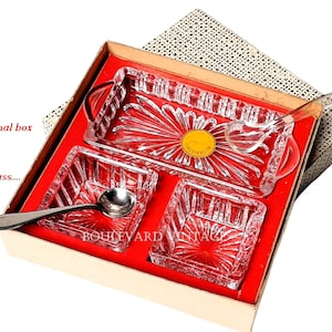 Echt Bleikristall Salt and Pepper Cellars Lead Crystal Side Dishes + 2 Spoons in Original Box Lead Crystal Serving Set Pepper Salt Cellars
