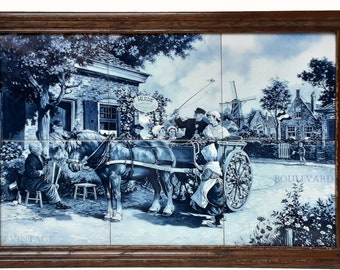 Antique Scene Delft Blue Tiles Tableau Dutch Wedding (Anniversary) Dutch Costume Antique Bride and Groom Dutch Man Woman MOSA Petrus Regout