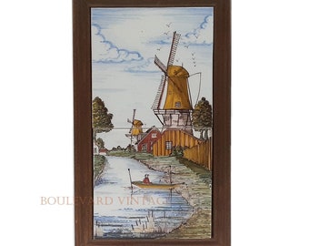 Antique Delft Tile Tableau Polychrome Tile set Delft Tiles Framed by Harlinger Delft Windmill Tiles Antique Windmill Hand Painted Faience