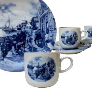 Delft Blue Cup and Saucer Set Design Van Hunnik for Royal Schwabap Holland Delft Blue Cups Delft Tea Cups Delft Coffee Cups 4 Delft Blue Set