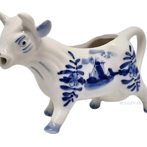 Delft Blue Cow Creamer Delft Blue Windmill Cream Pitcher Cow Milk Pitcher Dutch Cow Creamer Delft Windmill Creamer Blue and White Creamer